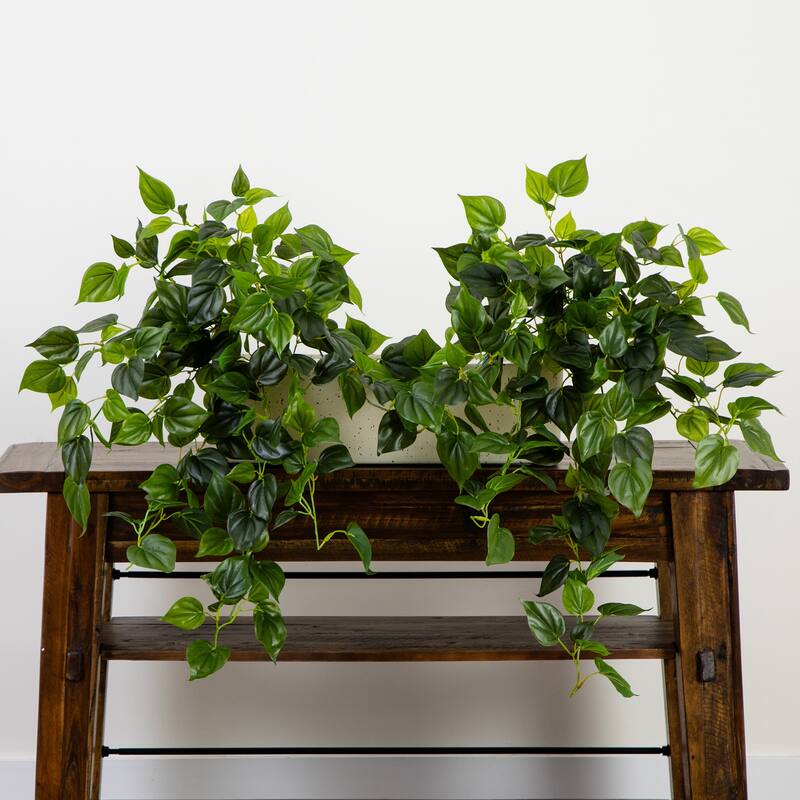 Philodendron Artificial Hanging Plants - 32" - Green - Set of 2