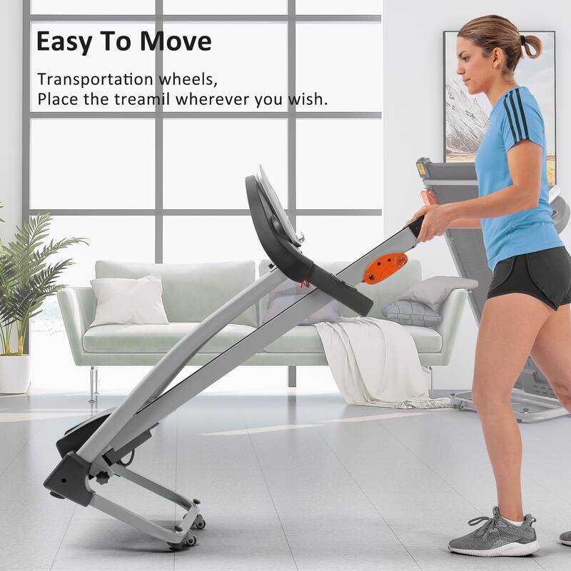 3 Incline Folding Treadmill Compact Jogging Walking Machine w12 Programs, LED Display, Heart Monitor, 2.5HP Portable Treadmill
