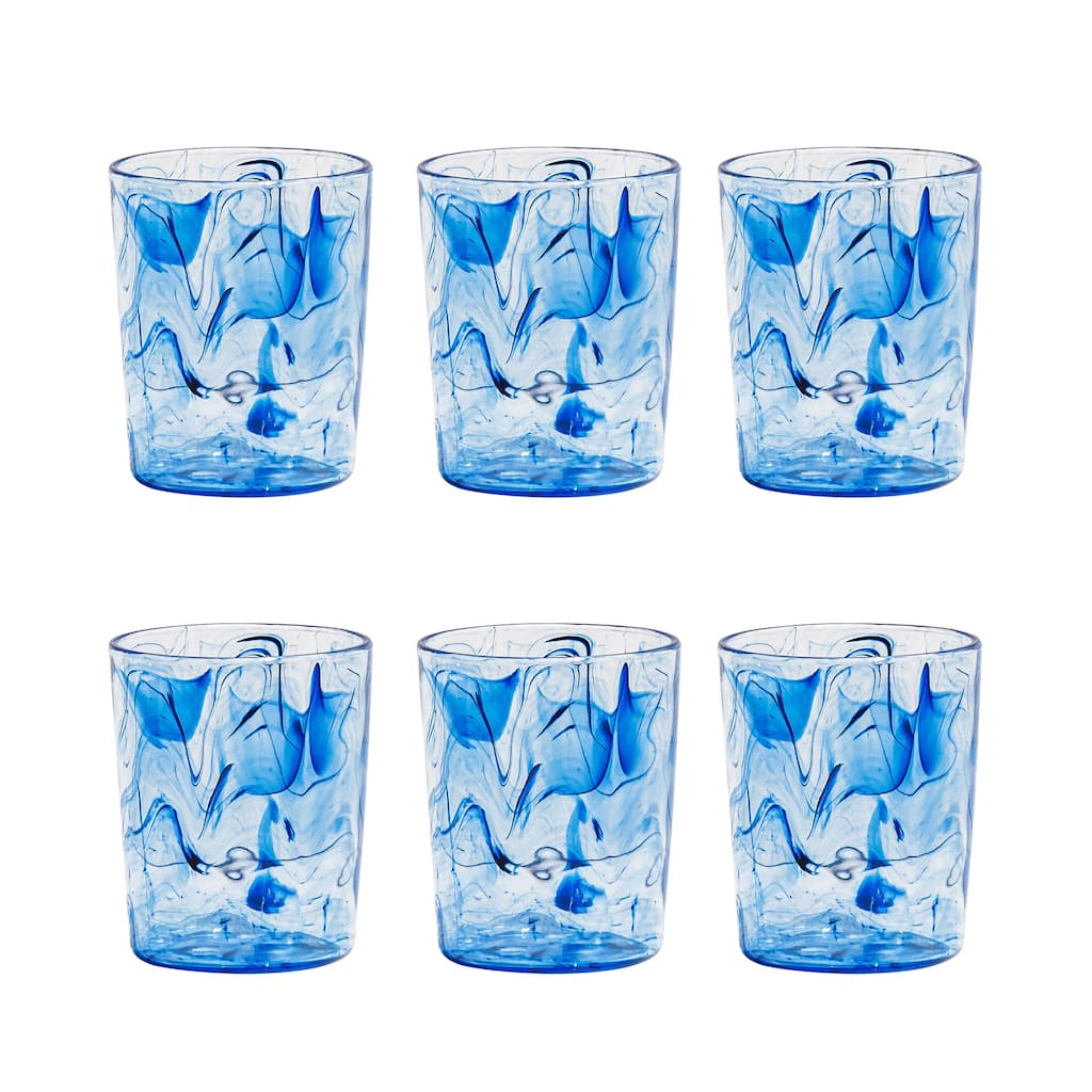 Abode Homewares Aegean Swirl DOF, Blue, 12.4 oz. Set of 6