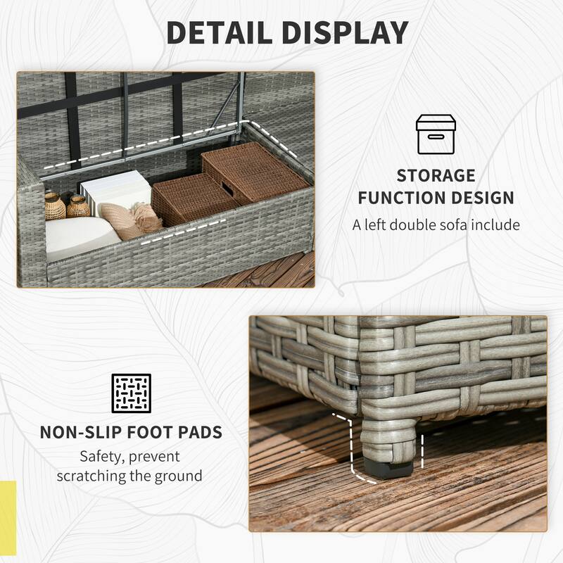 Outsunny 7 PCs Patio Wicker Furniture Set, Outdoor Sectional Furniture Conversation Sofa Set with Wood Grain Plastic Top Table