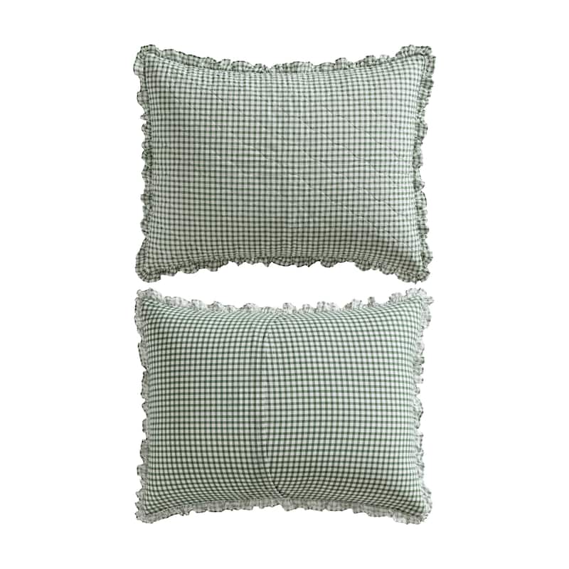 Laura Ashley Gracies Gingham Cotton Reversible Green Quilt Set