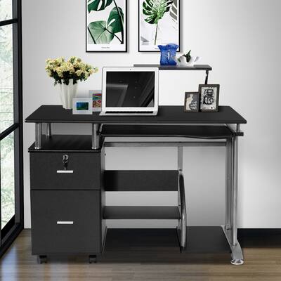 Black Computer Desk with Printer Shelf PC Laptop Workstation