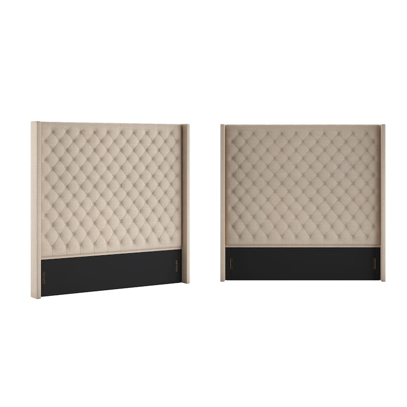 Detmold Wingback Button Tufted Linen Fabric Headboard - Beige - Extra Tall 84" - King