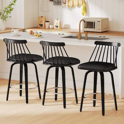 Mid-century Spindle Back Swivel Counter Height Bar Stools - 37.2"H x 18.9"W x 18.9"D