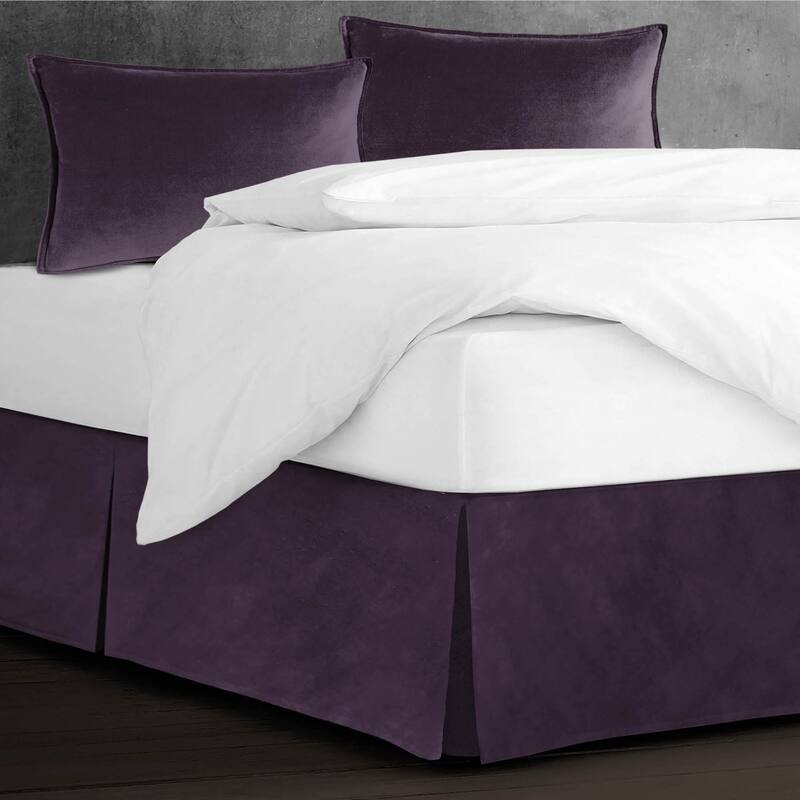 6ix Tailors Cascade Velvet Eggplant Bed Skirt 15" drop