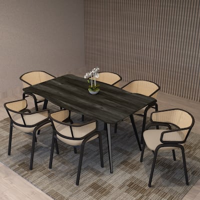 Leather Dining Chair Modern Wicker Back in Black Stainless Steel Accent Side Armchair