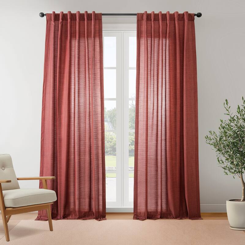 Exclusive Fabrics Rustic Linen Weave Light Filtering Curtains for Bedroom & Living Room Curtains - 2 Panel Drapes - 50 X 84 - Red