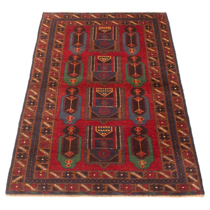 ECARPETGALLERY Hand-knotted Baluch Red Wool Rug - 3'7 x 6'7