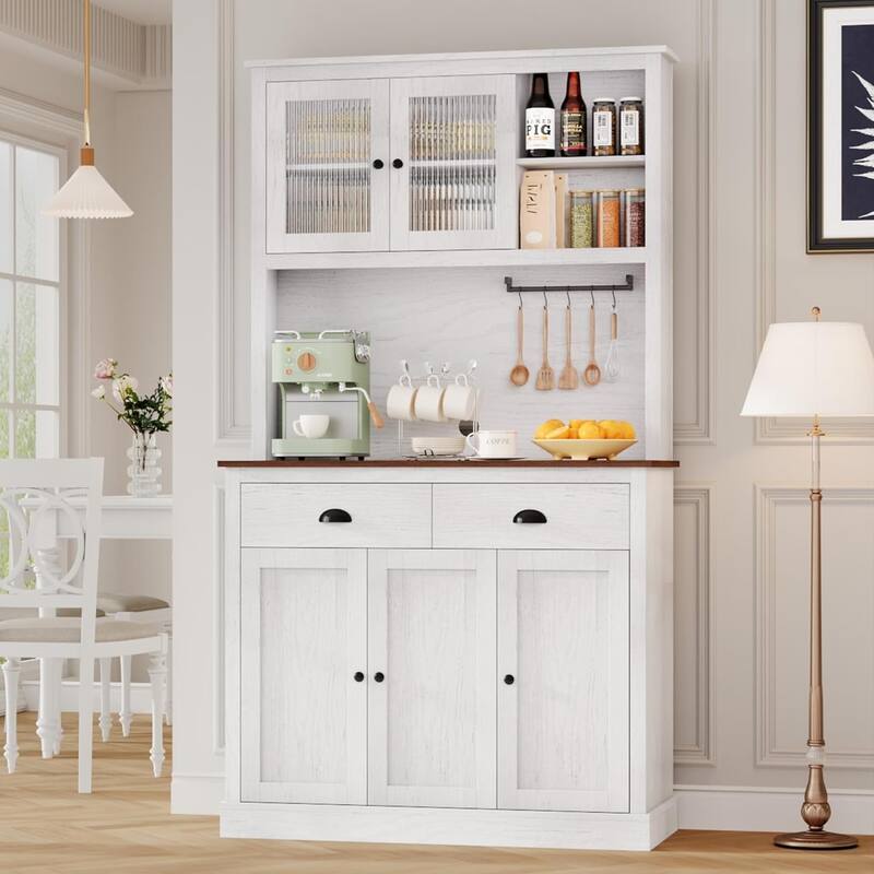 71" High Pantry with Drawers and Adjustable Shelves, with Microwave Support, Gray