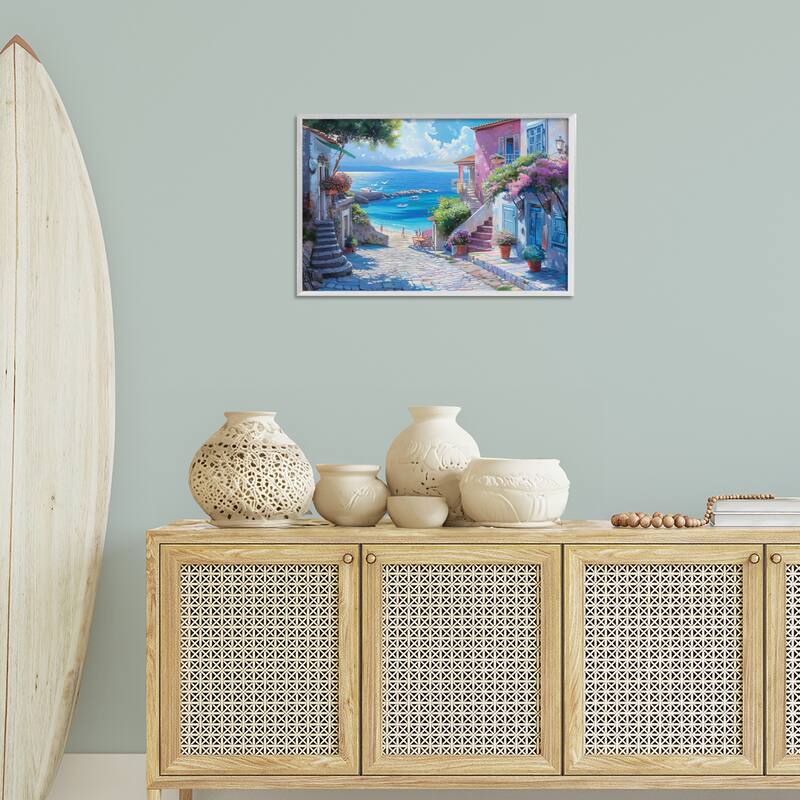 Stupell Seaside Village Cobblestones Framed Giclee Art Design By LSR Design Studio