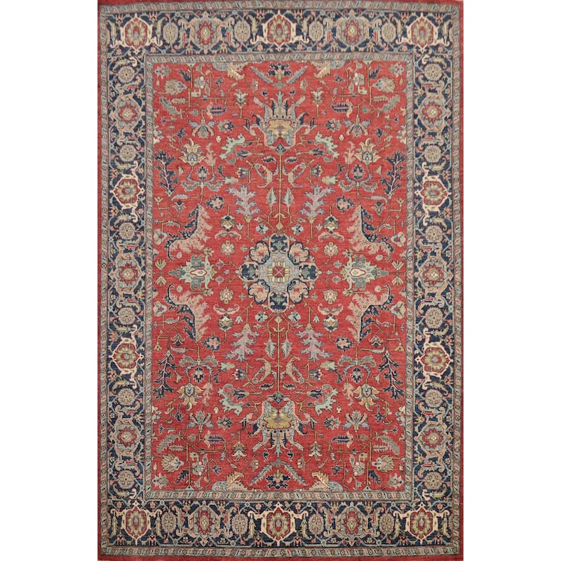 Hand Knotted Oriental 100% Wool Carpet Traditional All-Over Red Ziegler Area Rug - 11' 6'' X 9' 0''