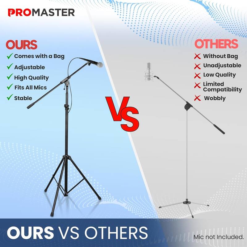 ProMaster Tripod Microphone Stand - Universal and Adjustable Professional Audio Telescopic Boom Arm Tripod Microphone Stand