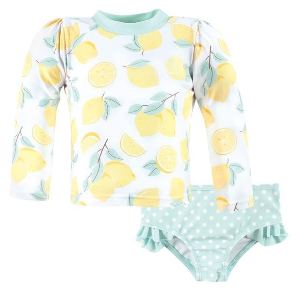 slide 1 of 1, Hudson Baby Girls Swim Rashguard Set, Mint Lemons 2T - Mint Lemons