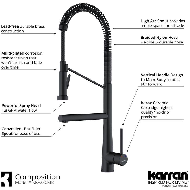 Karran USA KKF230 Tumba 1.8 GPM Single Hole Pre-Rinse Pull Down