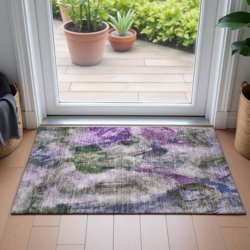 Machine Washable Indoor/Outdoor Modern Brushstrokes Chantille Rug