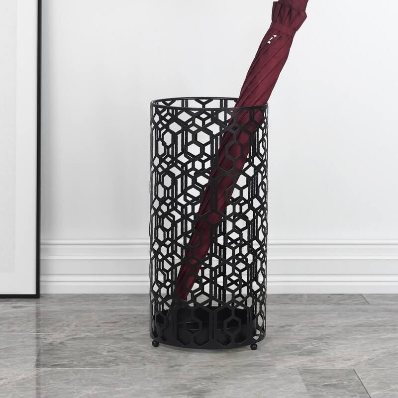 Adeco Metal Stand Holder Organizer Entryway Umbrella Rack Cane - Black