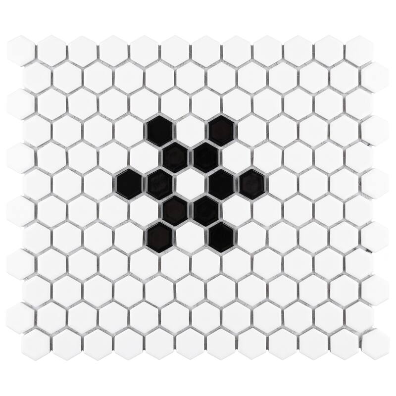 Merola Tile Metro 1" Hex Glossy White w/Snowflake 10-1/4" x 11-7/8" Porcelain Floor and Wall Tile