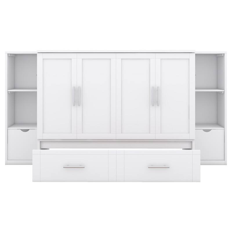 Murphy Bed with Shelves, Drawers and USB Ports,Gray