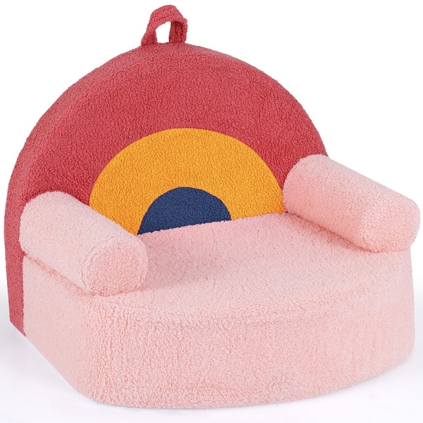 slide 2 of 10, Gymax Kids Couch Toddler Foam Sofa w/ Soft & Machine-Washable Teddy Pink,Rainbow