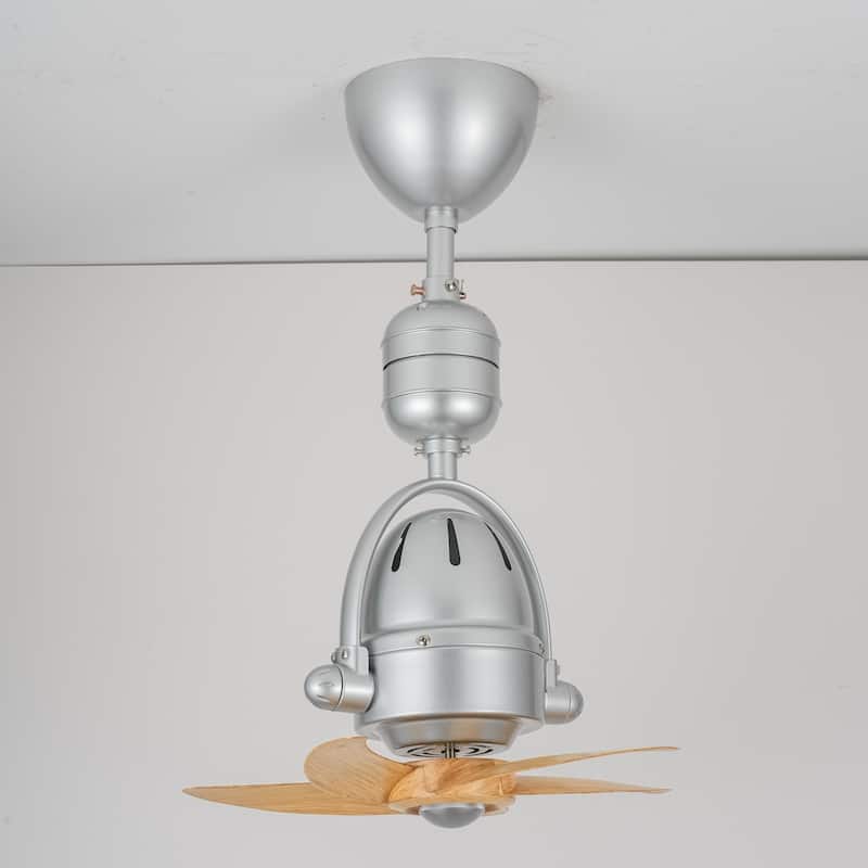 5-Speed 5-Blade Mid-Century Modern Silver Metal & Natural Wood-Tone Plastic Ceiling Fan with Remote for Living Room