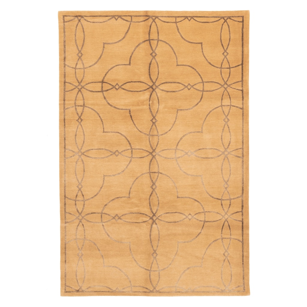 ECARPETGALLERY Hand-knotted Opulence Light Brown Silk, Wool Rug - 6'0 x 9'0