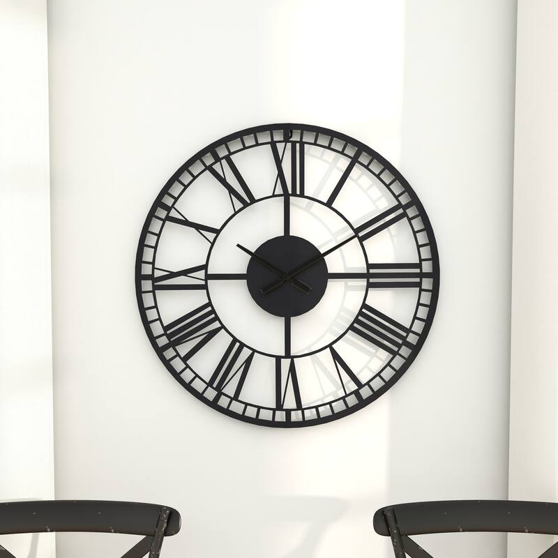 Black Metal Open Cutout Frame Decorative Wall Clock