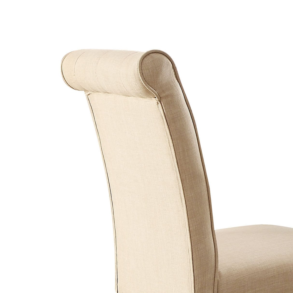 Beige Linen and Walnut Side Chair with Tufted Back (Set of 2)