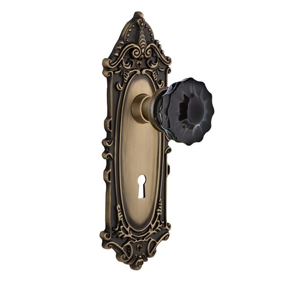 Nostalgic Warehouse VICCRB_DD_KH Victorian Rose Dummy Door Knob Set with Black Crystal Knob and Decorative Skeleton Keyhole