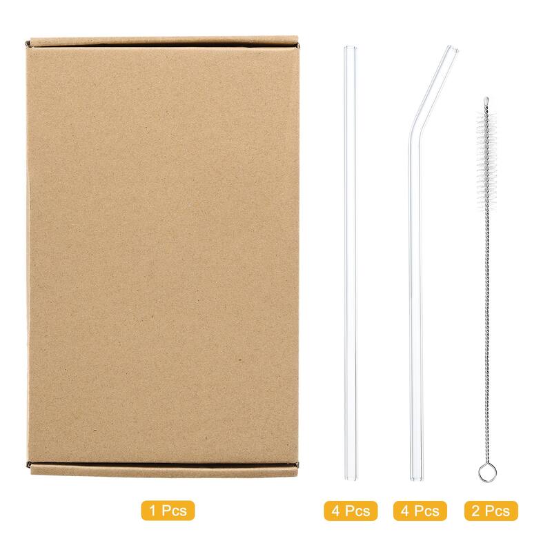 Reusable Straws Glass Straw, 8pcs Straw with Two Cleaning Brush