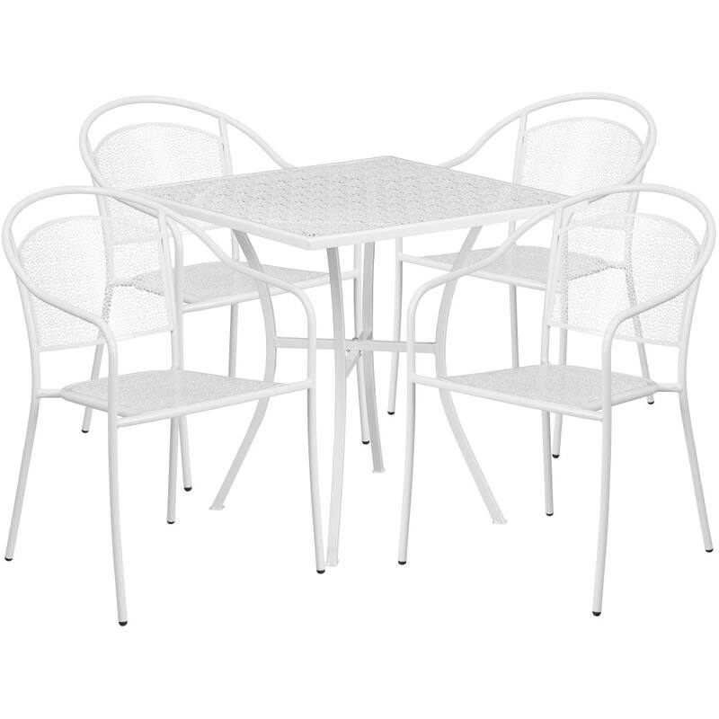 28'' Square Indoor-Outdoor Steel Patio Table Set with 4 Round Back Chairs
