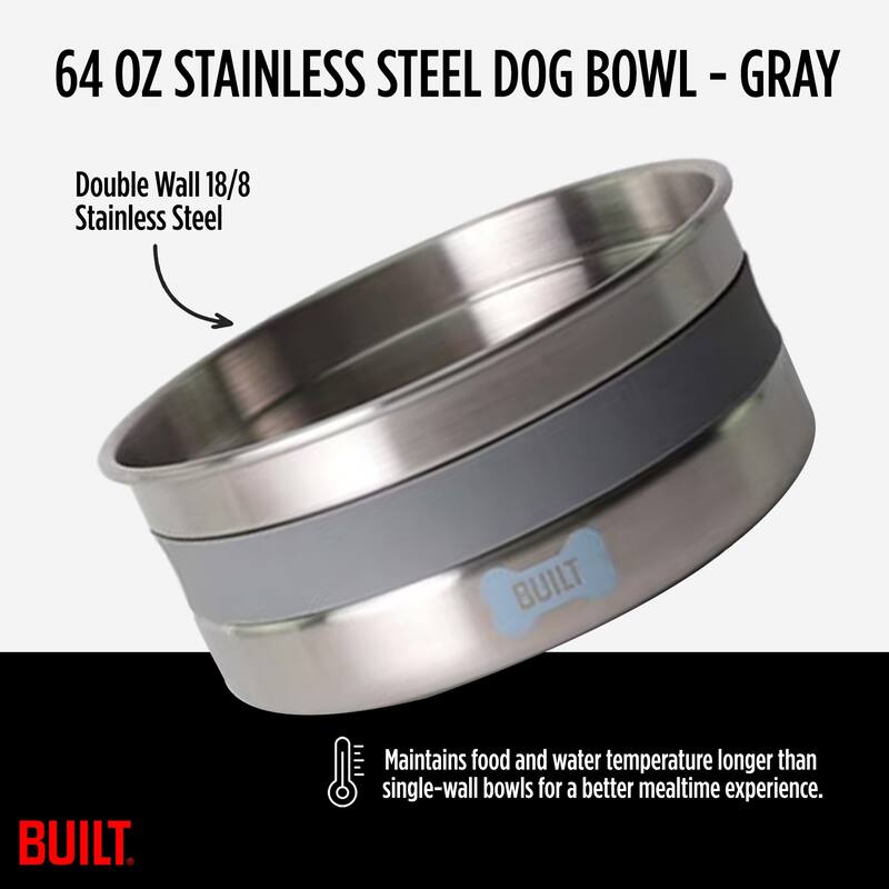 Built Stainless Steel Dog Bowl - 64 Oz