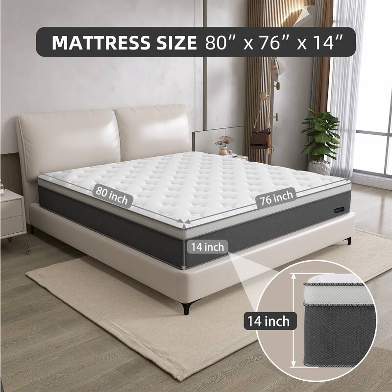 14" Hybrid of Cooling Memory Foam and Pocket Springs Mattress