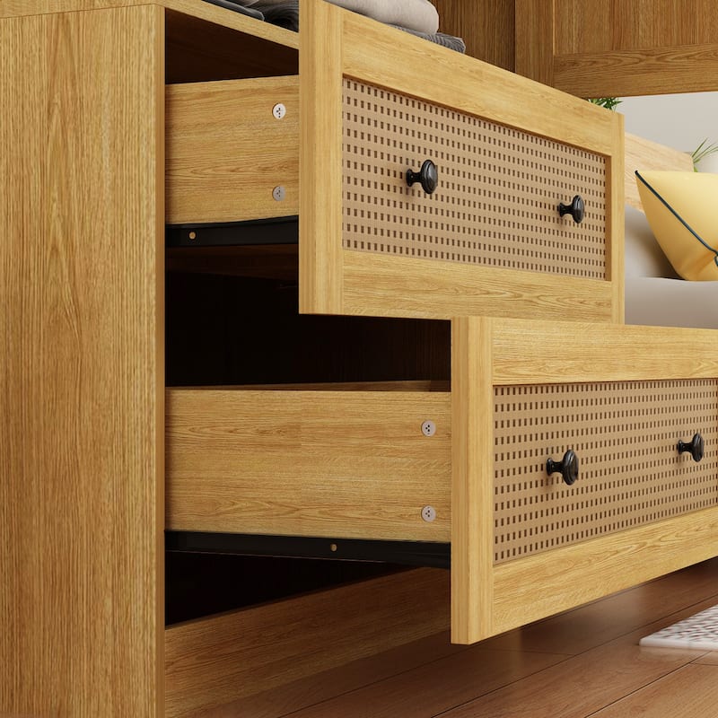 Wood Wardrobe Closet with Hanging Rod and Drawers - Storage Organizer