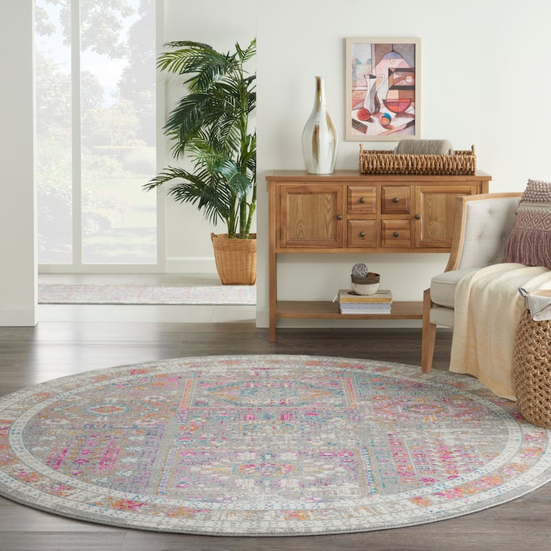 Nourison Passion Vintage Moroccan Medallion Area Rug - 8' x round Round - Grey/Multi