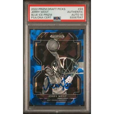 Jerry West 2022 Panini Prizm Blue Ice Signed Card #24 Auto Graded PSA 10 47/99 - 8'6" x 11'6"