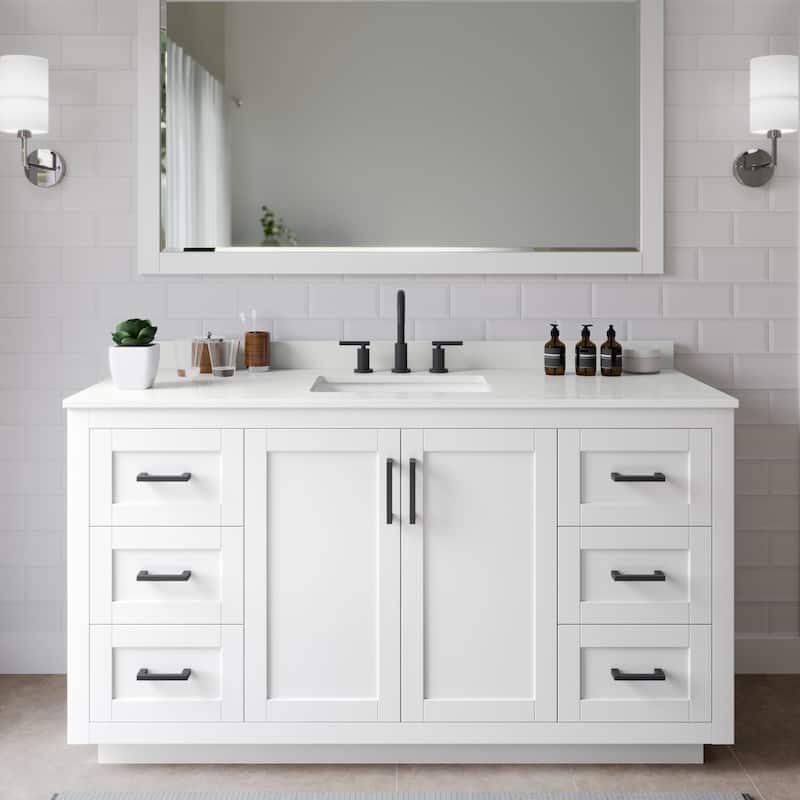 Wyndham Collection WCF292960S-QTZ-US3M58 Miranda 60" Free Standing - White / White Quartz Top / Matte Black Hardware
