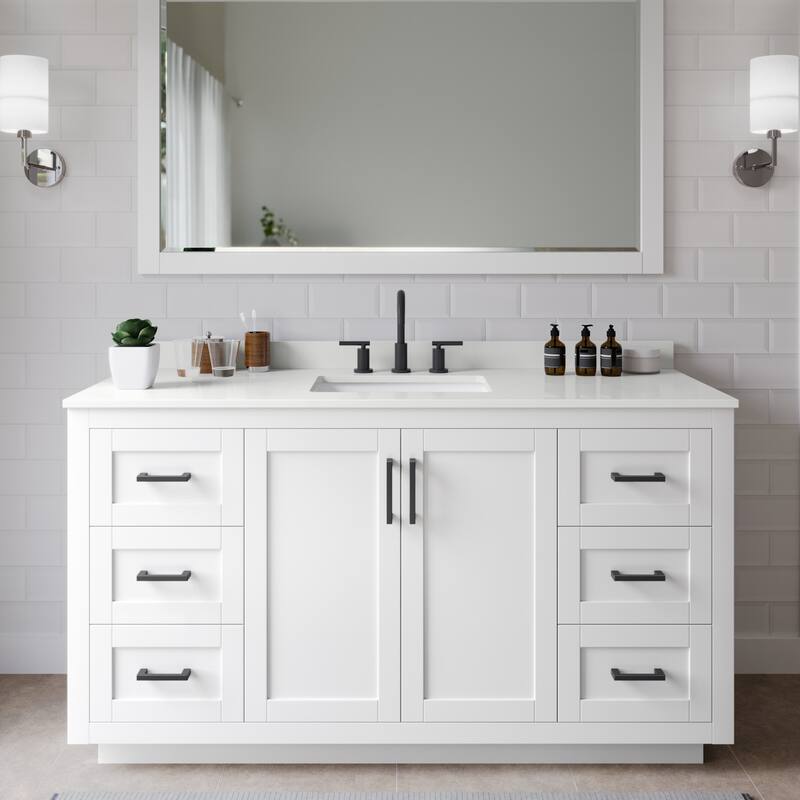 Wyndham Collection WCF292960S-QTZ-US3MXX Miranda 60" Free Standing - White / White Quartz Top / Matte Black Hardware
