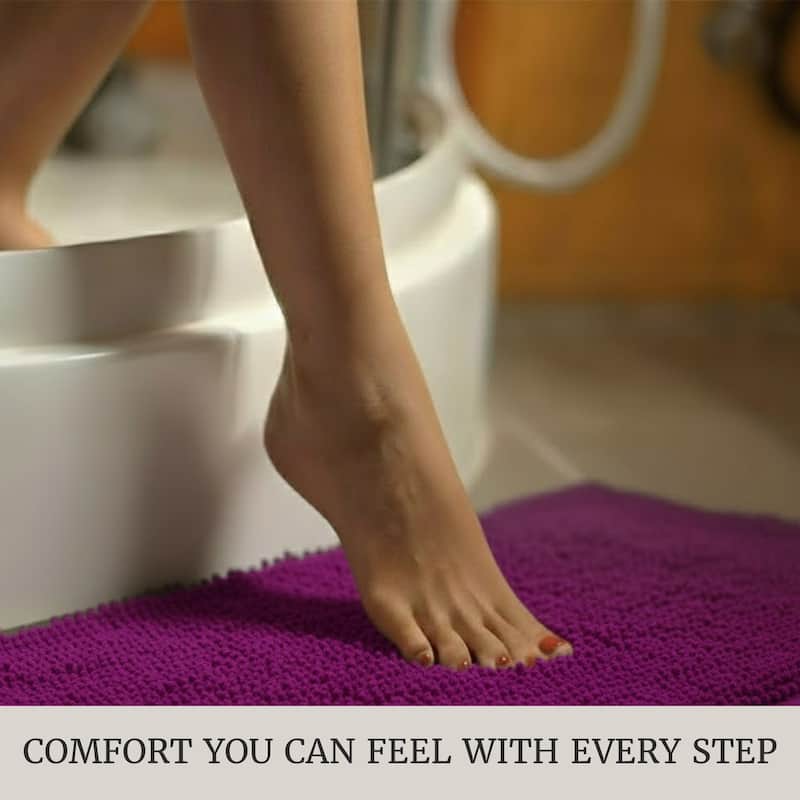 Bathroom Rugs - 2-Piece Memory Foam Bathroom Set with Chenille Shag Top and Non-Slip Base by Windsor Home