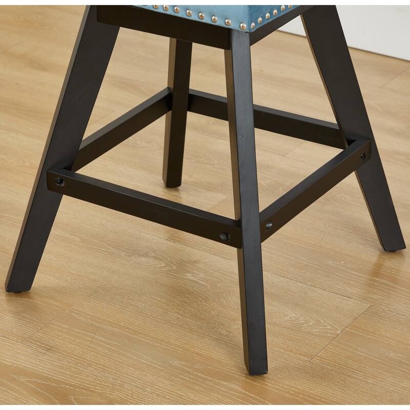 Velvet Swivel Bar Stools Set of 2, Button Tufted Rivet Trim Dining Room Chairs, Kitchen Stools with Wooden Legs