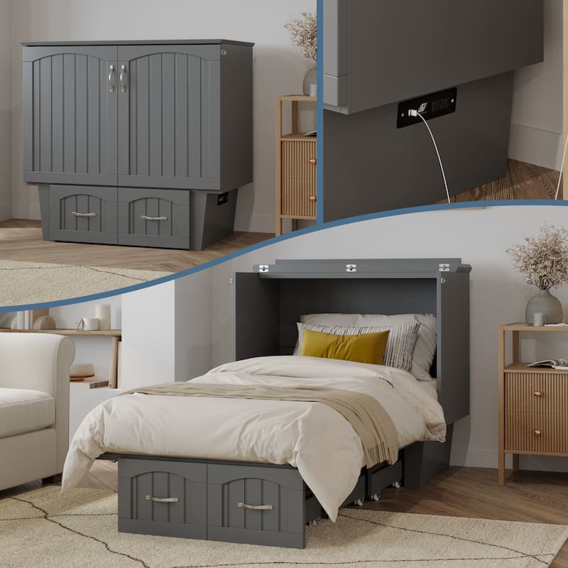 Sydney Twin Murphy Bed Chest with 6 inch Mattress