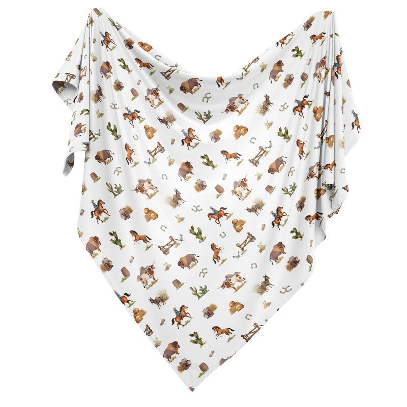 Sweet Jojo Designs Western Cowboy Boy Baby Swaddle Receiving Blanket Wild West Southern Country South Horse Cow Farm Animal Tan