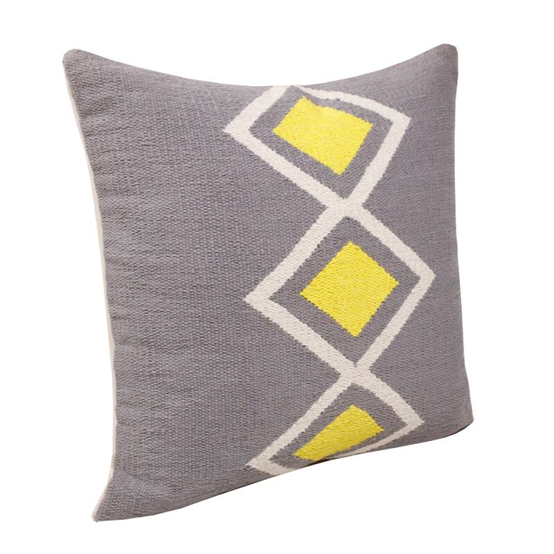 Handwoven Diamond Cotton Throw Pillow Cover - 20" - Gray and Yellow