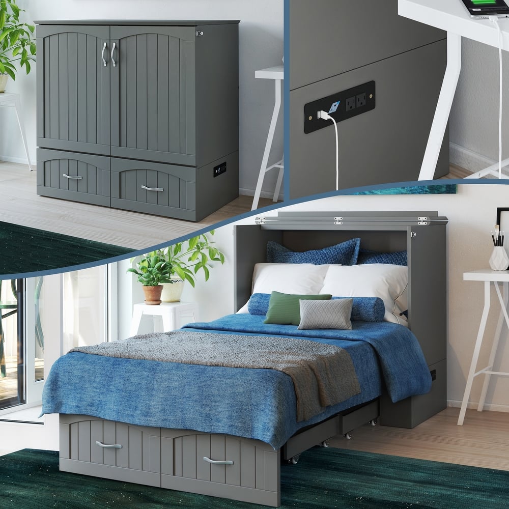 Southampton Murphy Bed Chest with Mattress & Built-In Charger