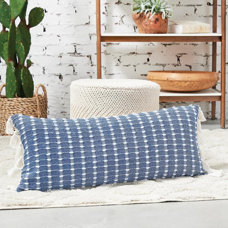 Riley Hand-Loomed Texture and Fringe Cotton Decorative Throw Pillow
