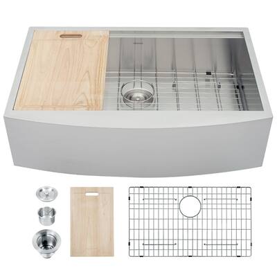 Farmhosue Sink Kitchen Ledge Workstation Stainless Steel