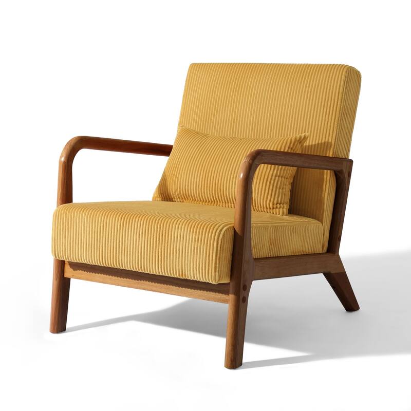 Modern Corduroy Upholstered Accent Chair with Wood Legs Set of 2