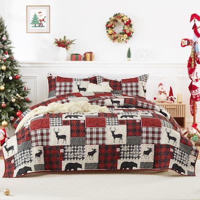 Christmas Soft Quilts Coverlet Bed Set with Pillow Shams, Bedding Set