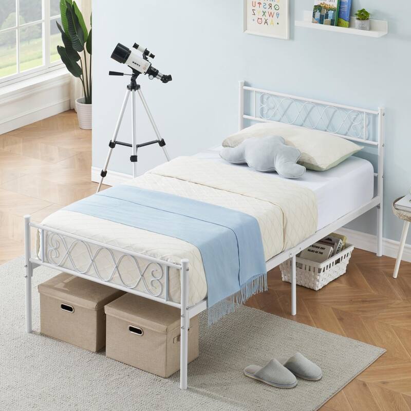 Bed Frame with Headboard and Footboard for Girls and Boys