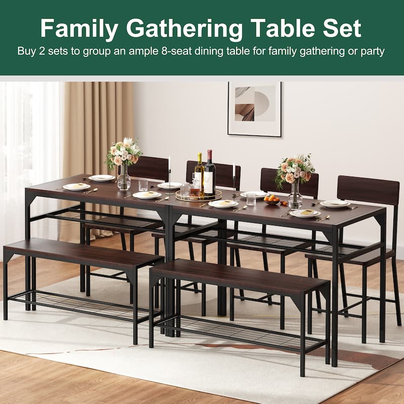 4-Piece Dining Set with Bench & Chairs - Space-Saving Table Set for Kitchen, Breakfast Nook