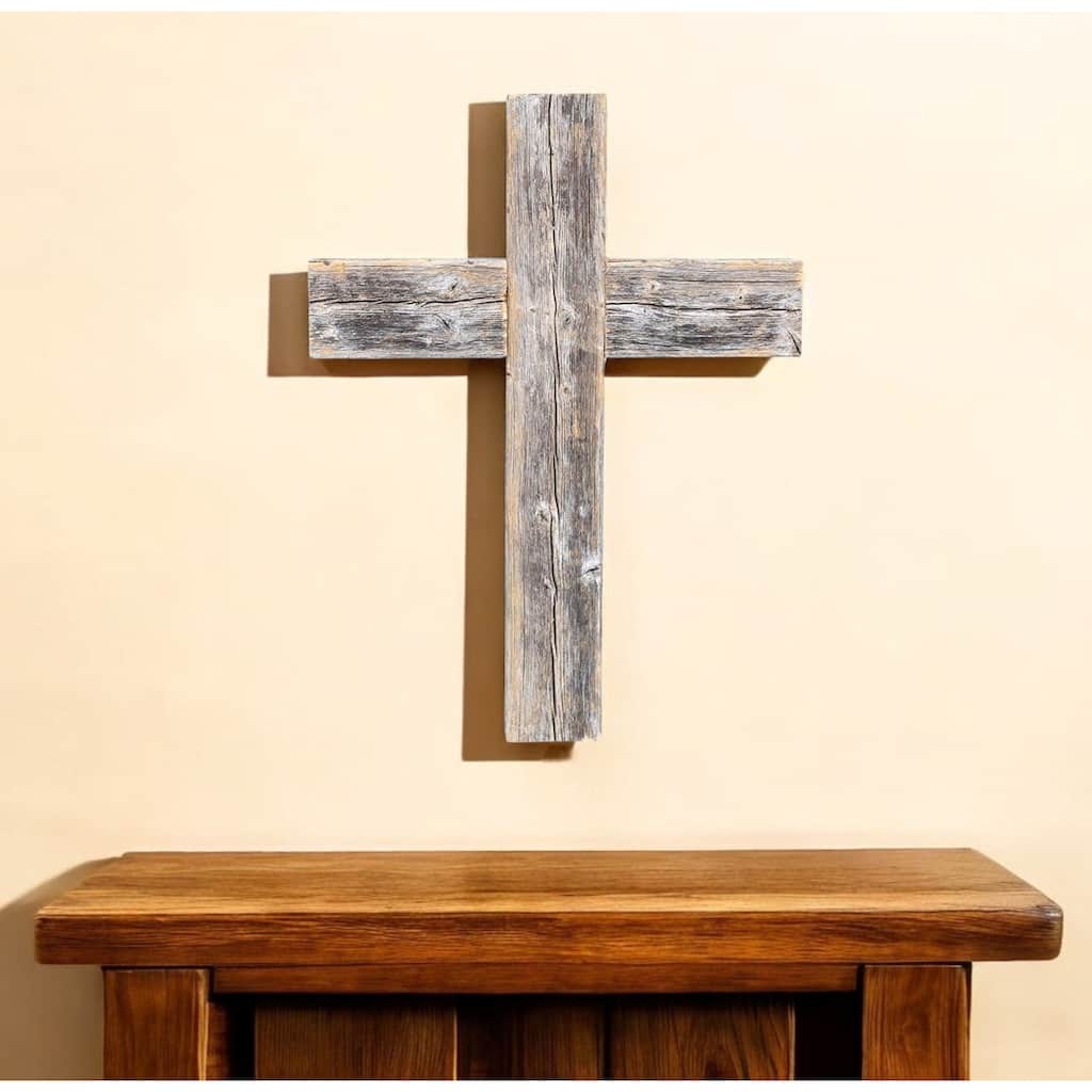 HomeRoots 16" X 11" Gray Wood Cross Hanging Dimensional Sculpture - 12" x 15" x 2"